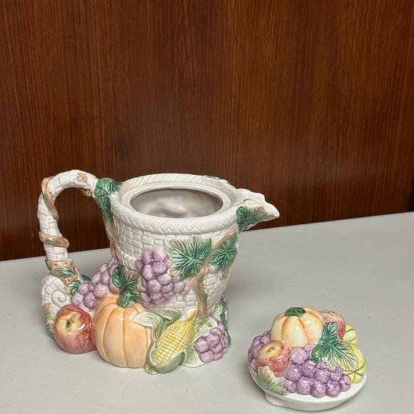 Vintage Fitz and Floyd Omnibus Embossed Autumn Harvest Tea pot - Picture 6 of 16